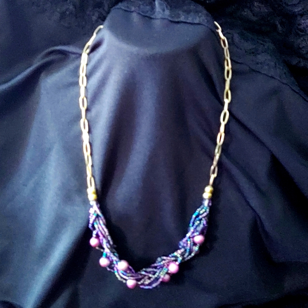 Purple Braided Bead Necklace